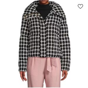 BCBGMAXAZRIA Black and White Grid Tweed Puffer Checkered Jacket- Size S